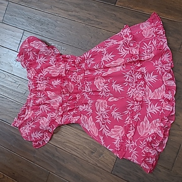 NWT Jessica Simpson Pink Tropical Print Ruffled Off the Shoulder Dress sizeLarge - Picture 3 of 8